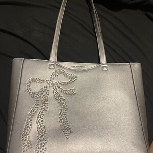 Karl Lagerfeld Silver Tote with Studded Bow